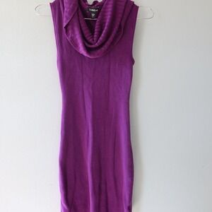 Womens Mini Bebe Dress Y2K Fashion Purple Cowl‎ Neck